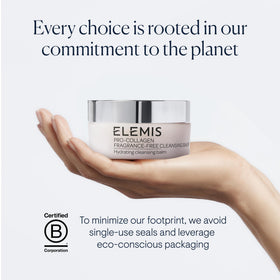 ELEMIS jar staged in bathroom setting showing daily routine integration and luxury feel