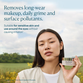 ELEMIS balm warmed on palm demonstrating melting action for effortless cleansing