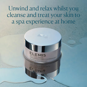 ELEMIS balm being wiped with a damp cloth illustrating gentle removal and soft skin