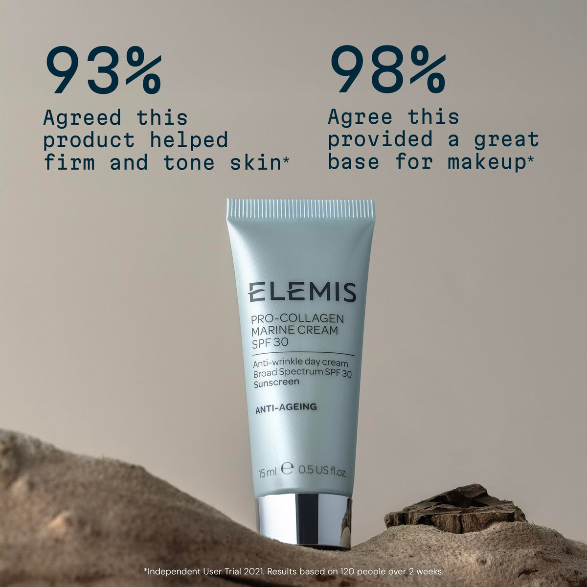 ELEMIS cream on hand showing amount needed and quick absorption