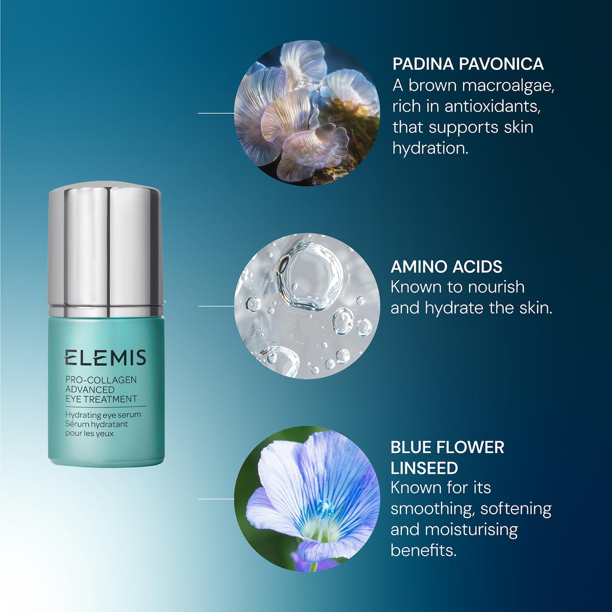 ELEMIS product label close-up highlighting botanical ingredients and clarity
