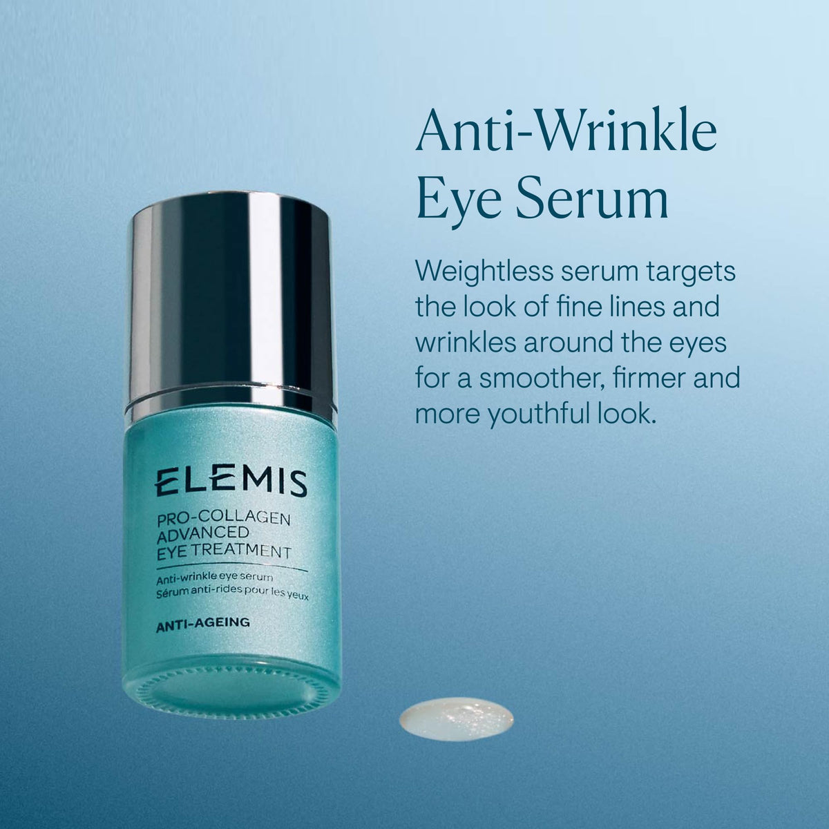 ELEMIS bottle dropper dispensing serum showing precise application benefit