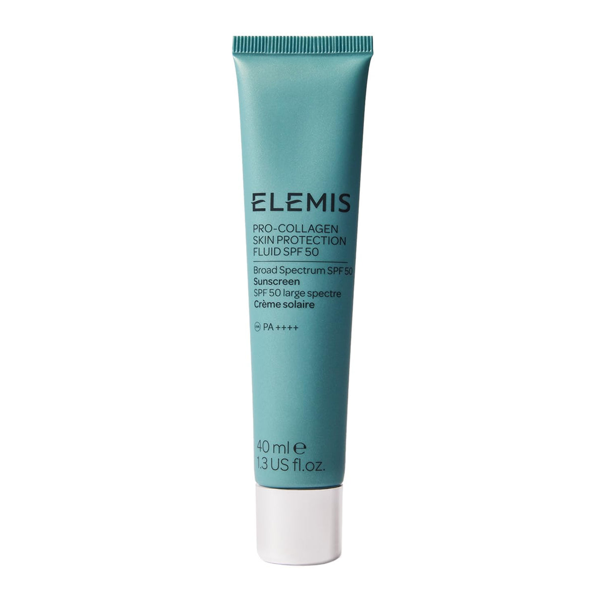 ELEMIS front packshot showing SPF 50 tube and clear labeling for protection