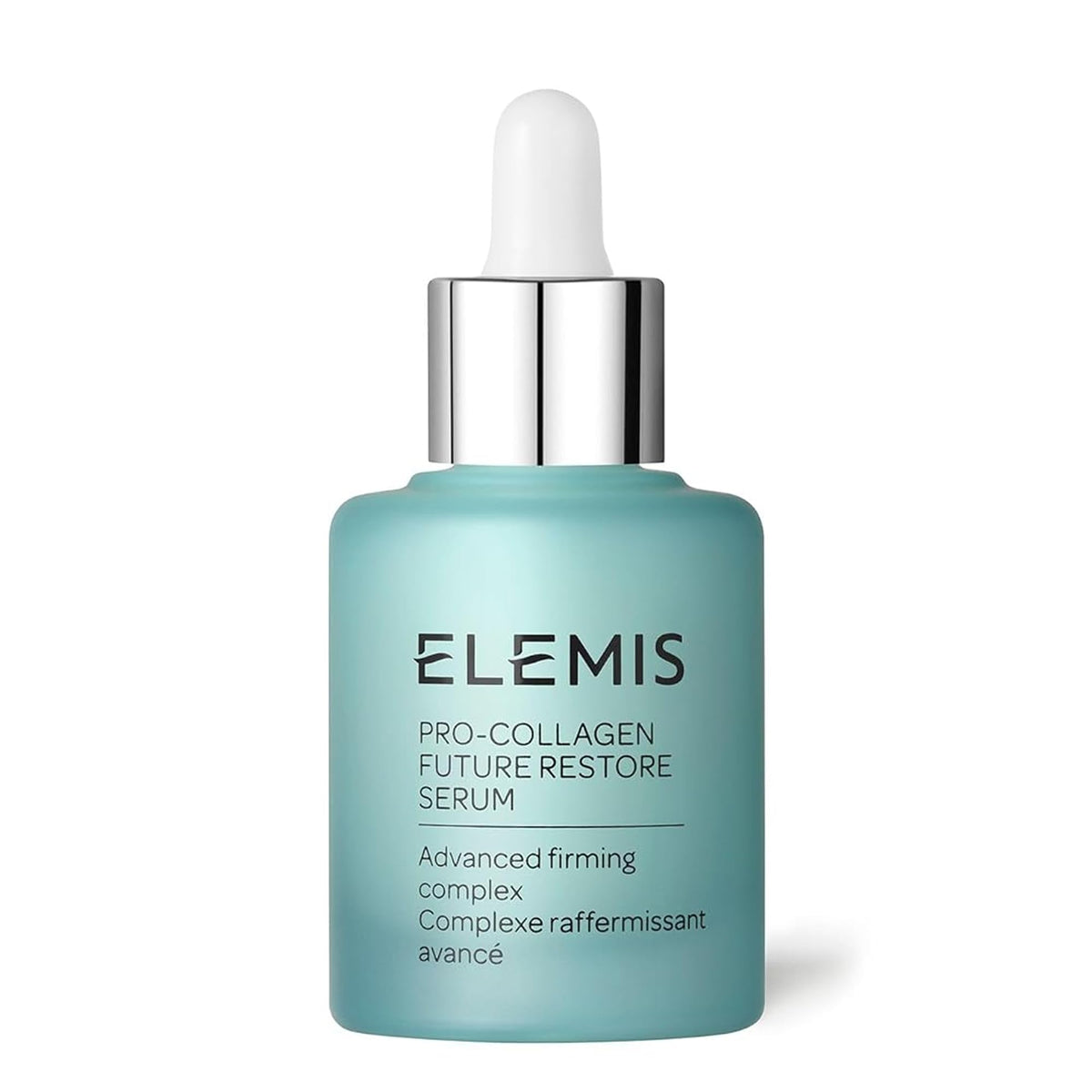 ELEMIS front packaging of Pro-Collagen Future Restore Serum highlighting elegant design and firming benefit