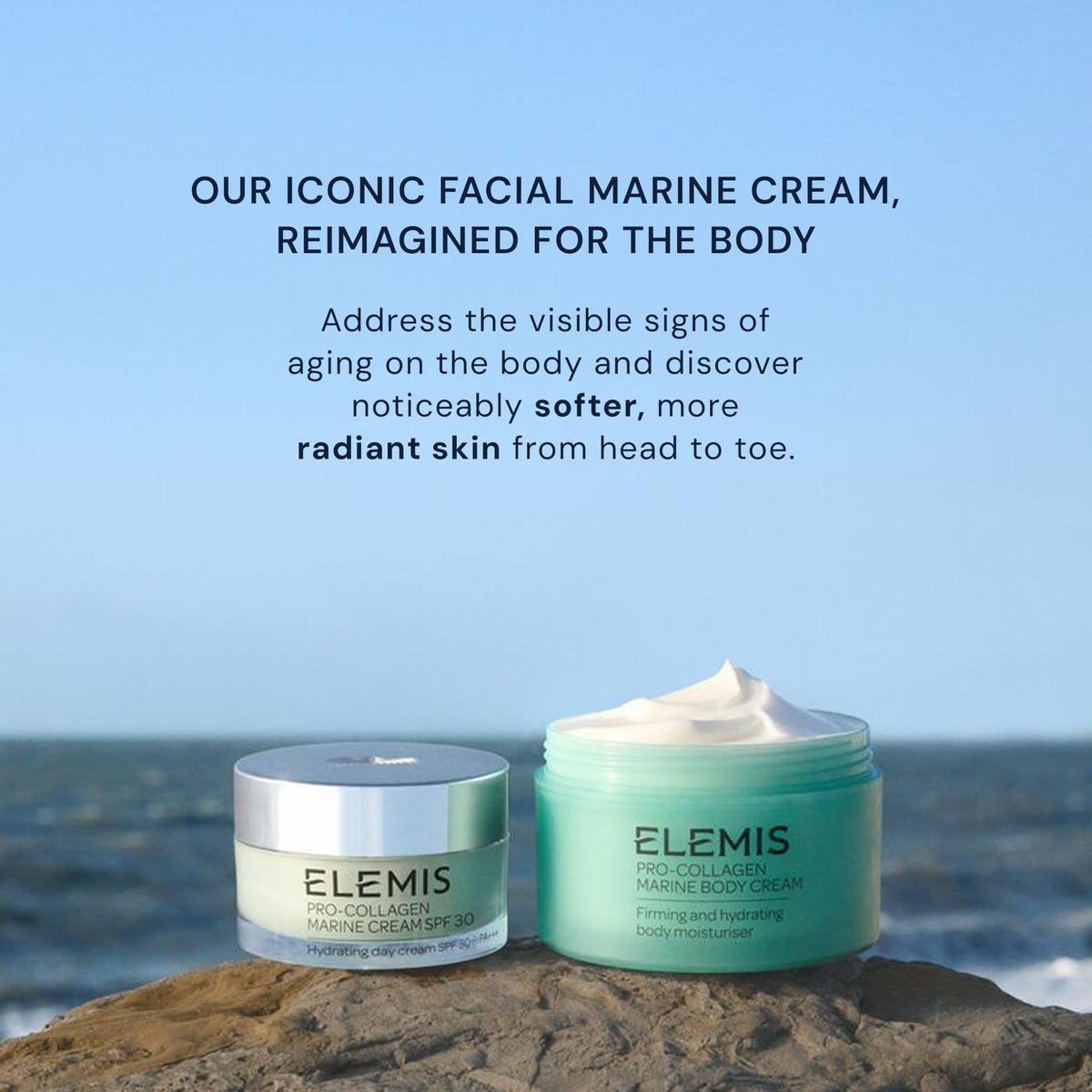 ELEMIS jar beside hand showing scale and easy application benefit