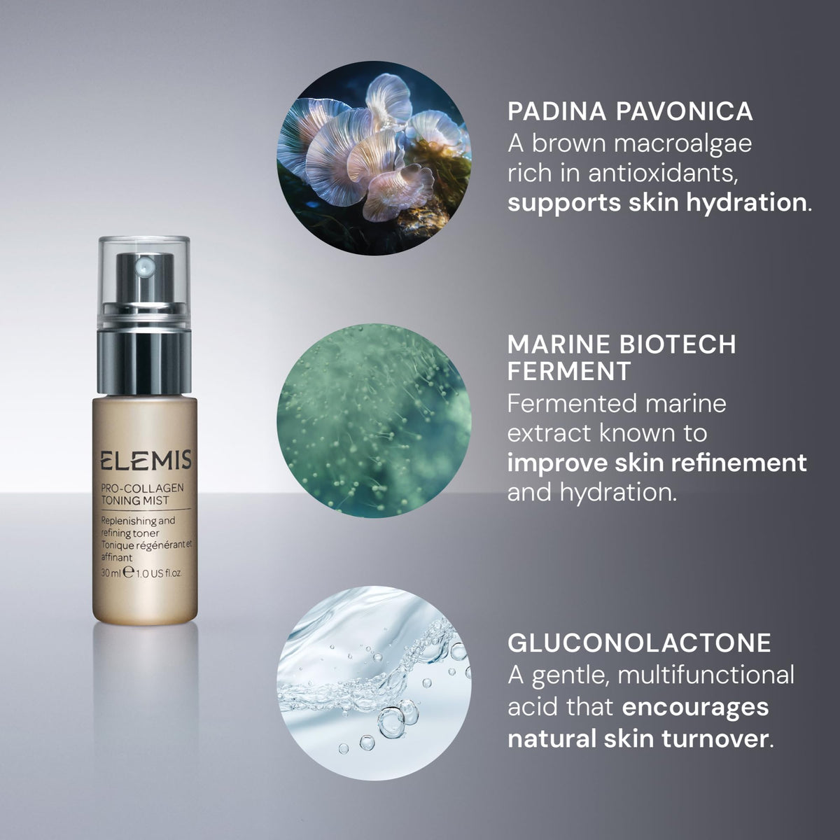 ELEMIS bottle packed in travel kit showing convenient size for on-the-go skincare