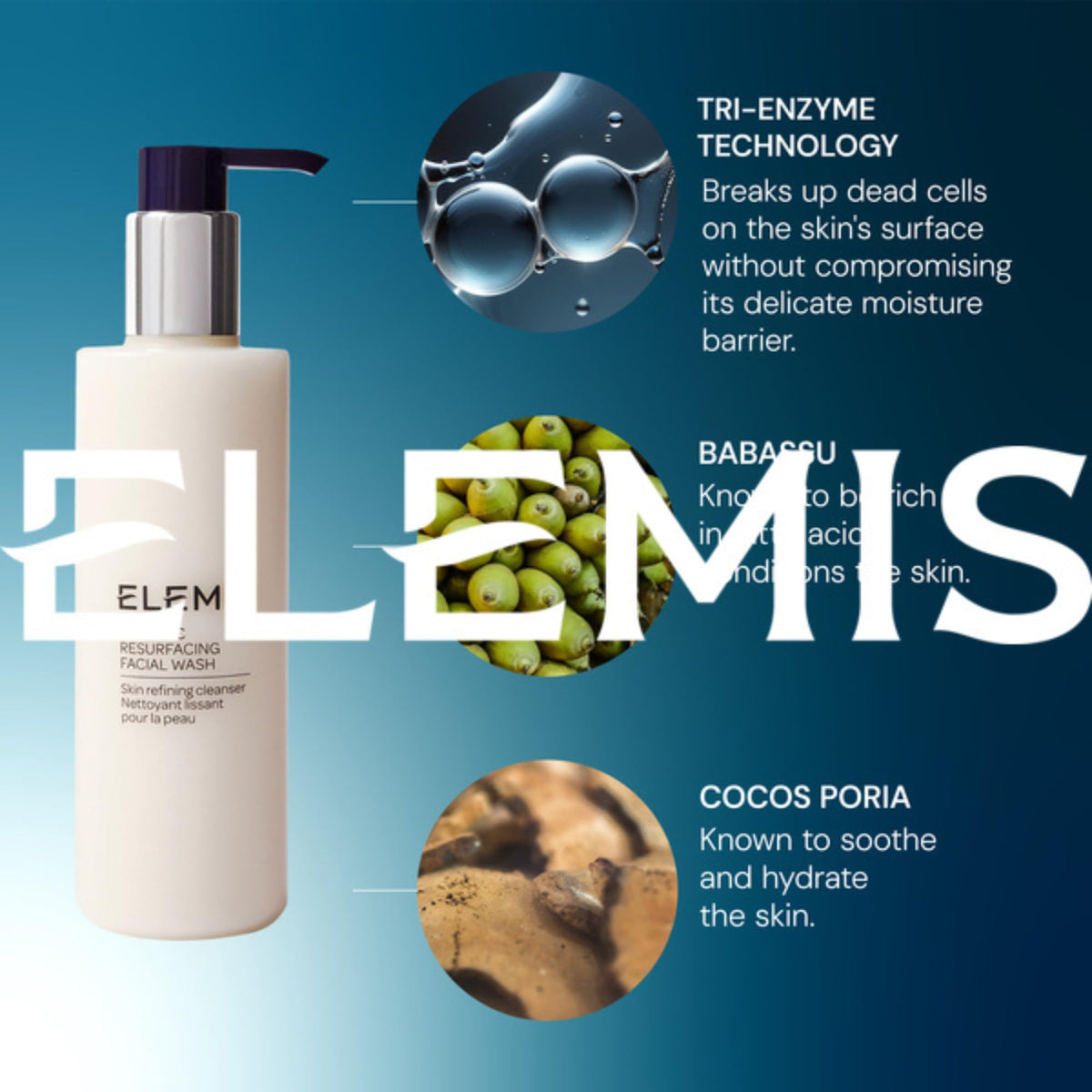 ELEMIS open cap with gel drop showing product clarity and gentle feel