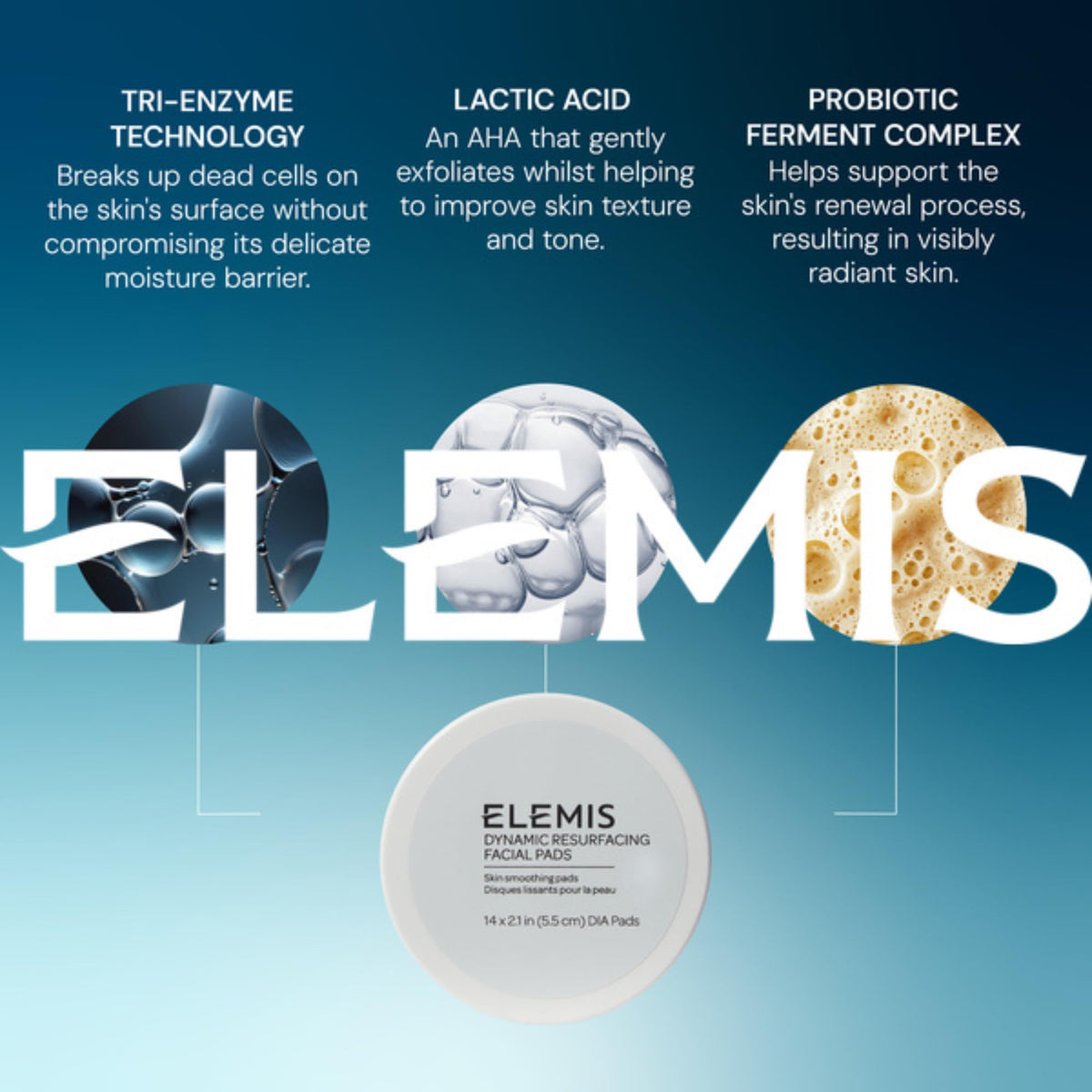 ELEMIS pad being used on cheek showing resurfacing action and brighter skin