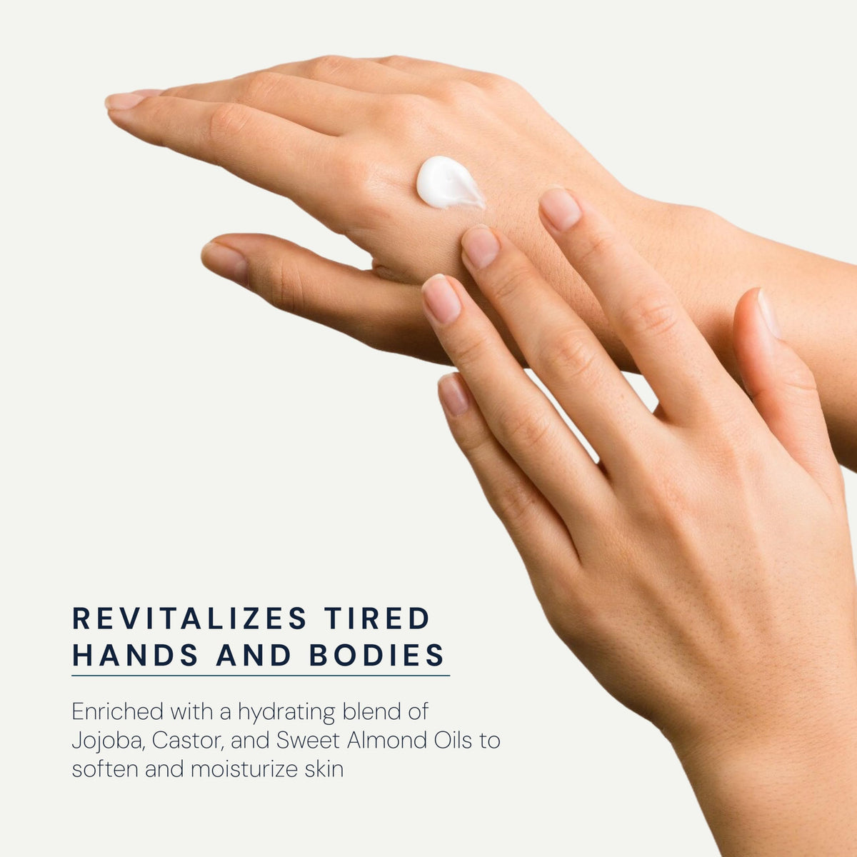 ELEMIS bottle held next to a hand to show compact size