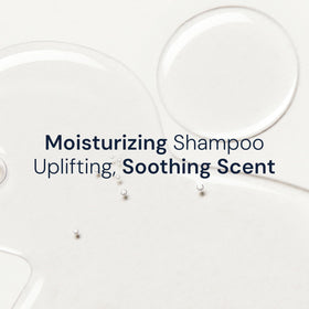 ELEMIS shampoo texture pouring from bottle, smooth moisturizing consistency