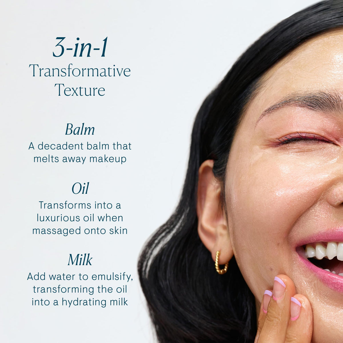 ELEMIS balm applied to hands demonstrating melting action for effortless makeup removal
