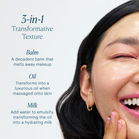 ELEMIS balm applied to hands demonstrating melting action for effortless makeup removal