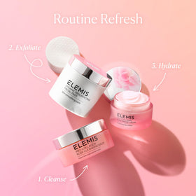 ELEMIS product label and ingredients panel highlighting rose and elderberry benefits