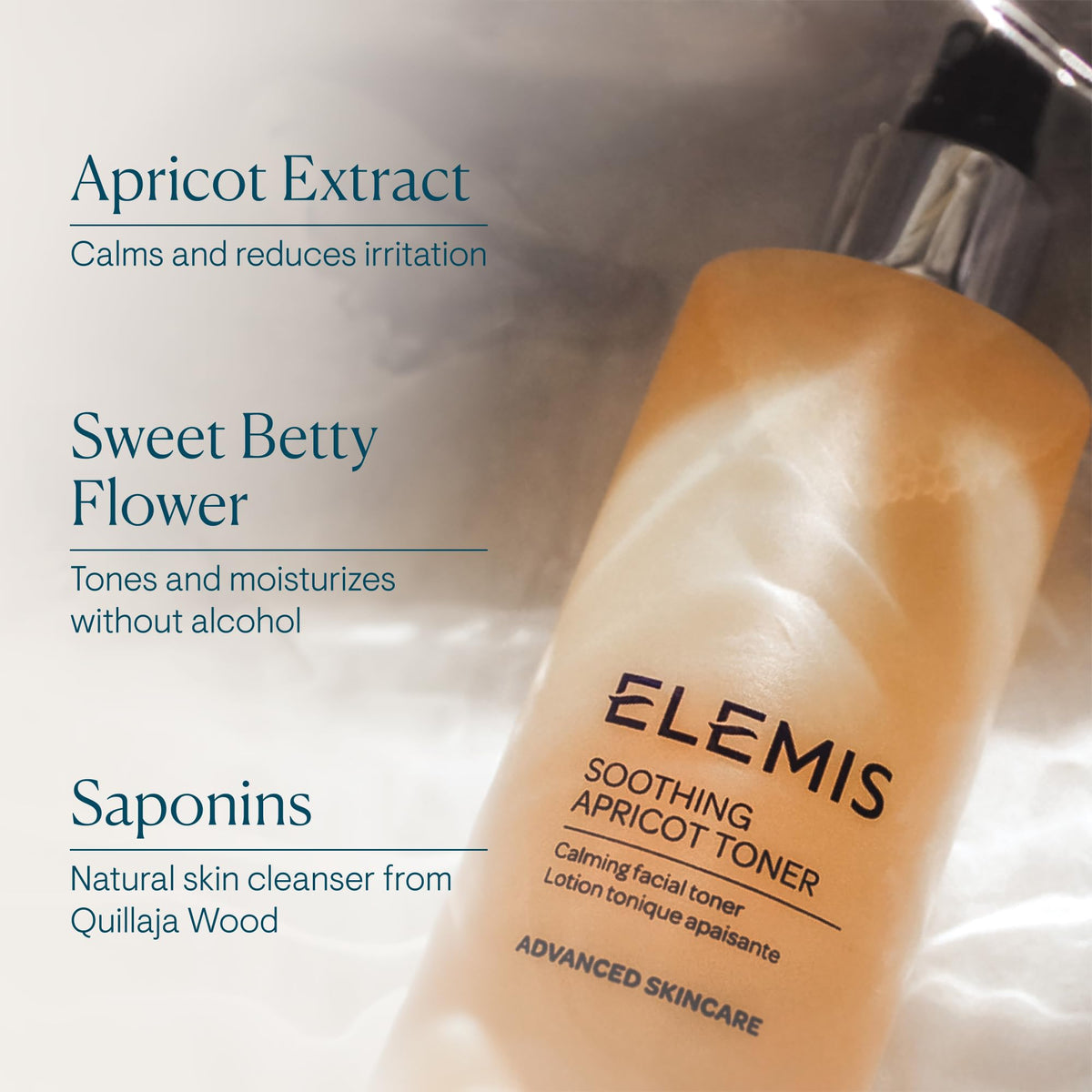 ELEMIS product label and directions emphasizing gentle alcohol-free formula