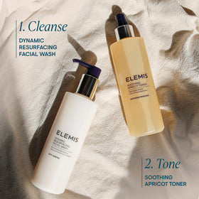 ELEMIS bottle held in hand showing 200ml scale for travel and home use