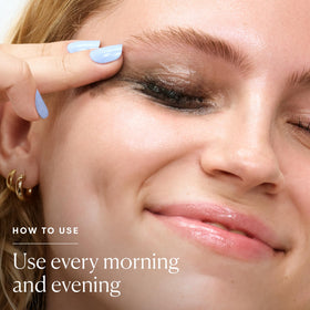 ELEMIS thinly applied as a mask on model’s cheek to illustrate brightening boost