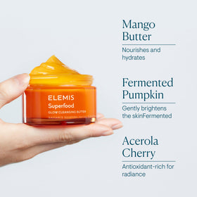 ELEMIS 90ml jar beside hand for scale to show travel-friendly size and portability