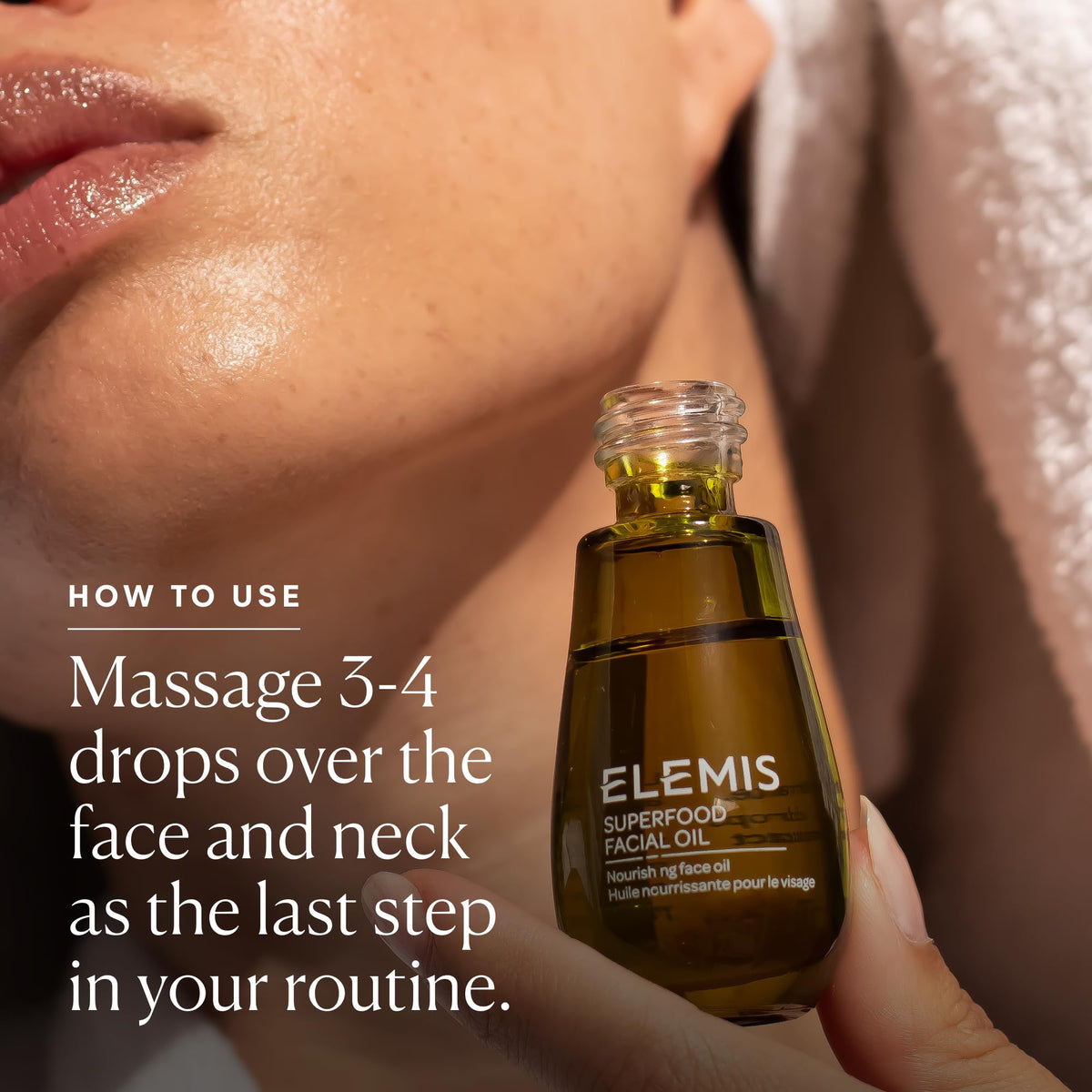 ELEMIS oil being spread on skin demonstrating non-greasy finish and smoothing benefit