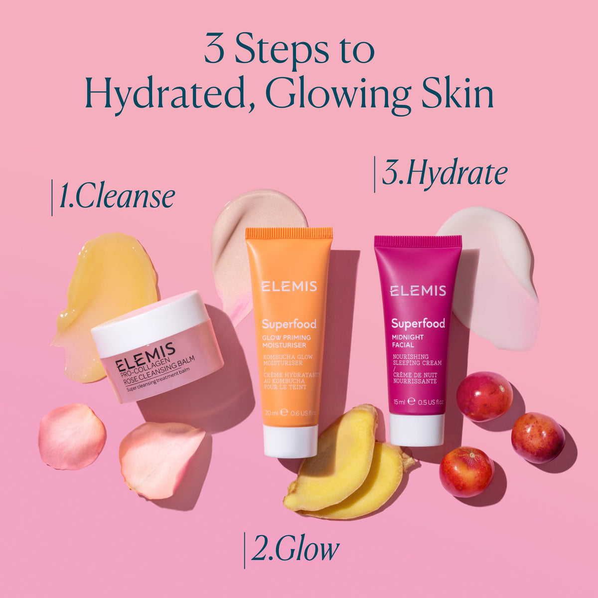 ELEMIS jar beside a ruler to display 15ml travel size convenience benefit