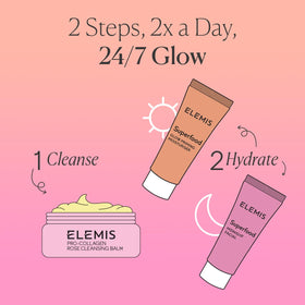 ELEMIS travel kit flatlay with clear pouch for easy packing and on-the-go use