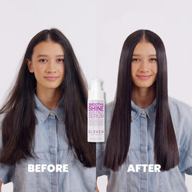 ELEVEN AUSTRALIA application on damp hair showing smoother styling and reduced frizz