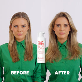 ELEVEN AUSTRALIA before and after hair showing added lift and volume