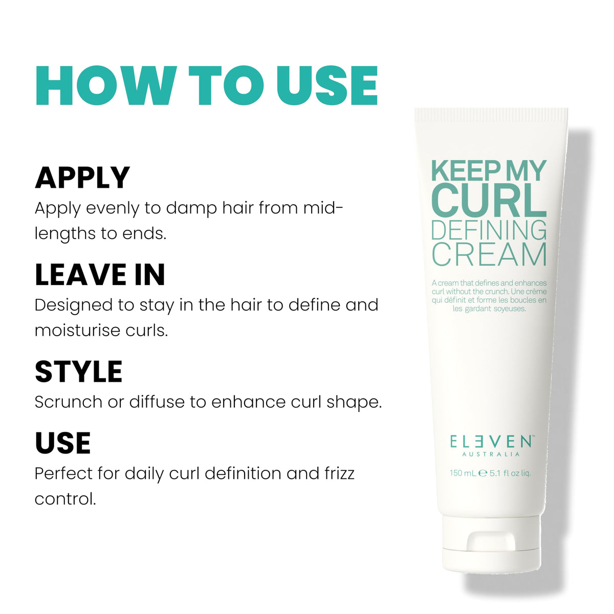 ELEVEN AUSTRALIA before and after curly hair comparison showing reduced frizz