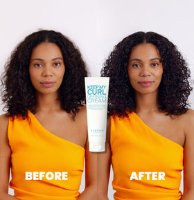 ELEVEN AUSTRALIA applied on damp curly hair showing improved curl definition