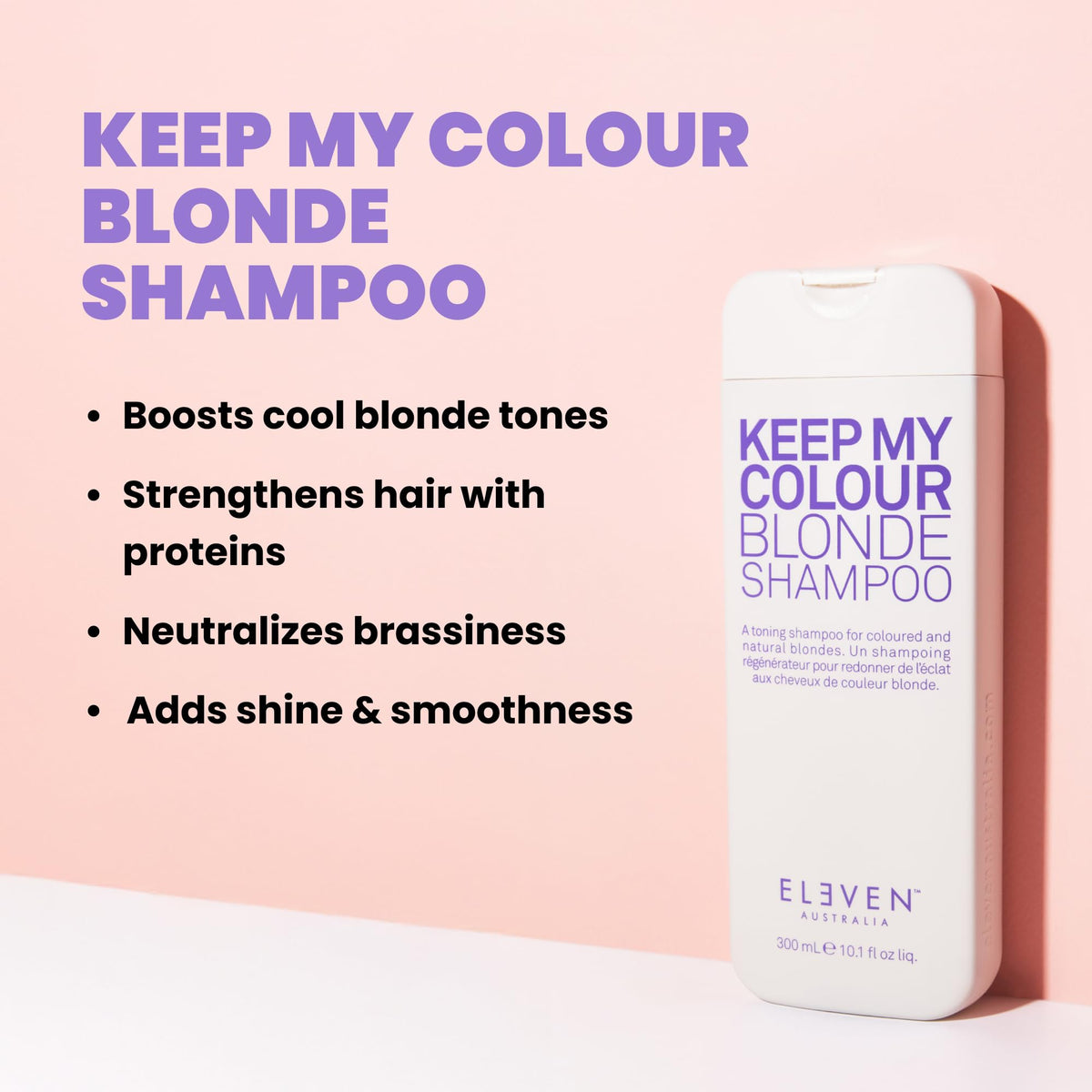 ELEVEN AUSTRALIA label close-up highlighting Ext Violet 2 and sulfate-free benefit
