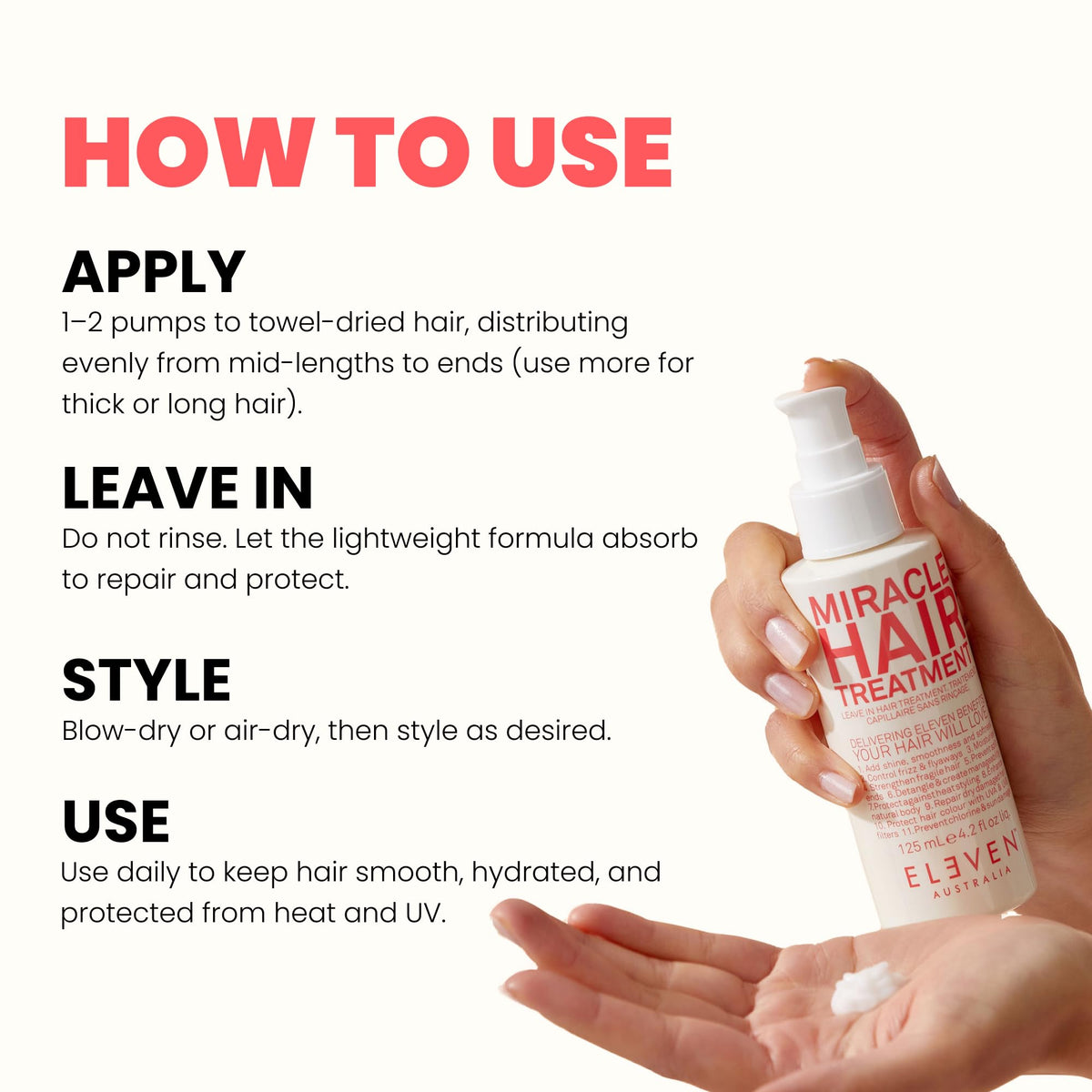 ELEVEN AUSTRALIA product label showing key ingredients for smoothing and repair