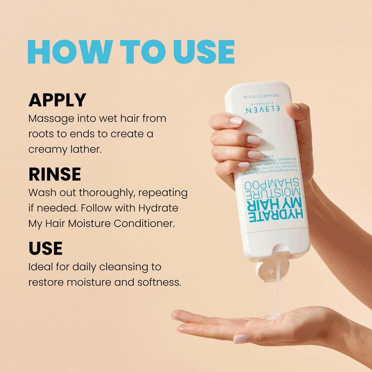 ELEVEN AUSTRALIA shampoo in bathroom setting showing everyday usability benefit