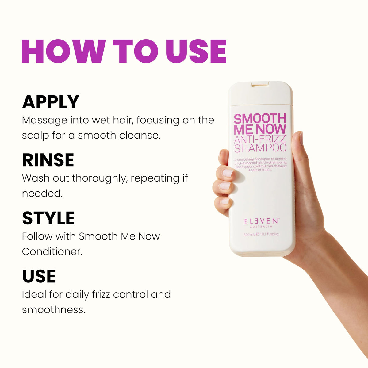 ELEVEN AUSTRALIA shampoo in bathroom scene improving styling routine