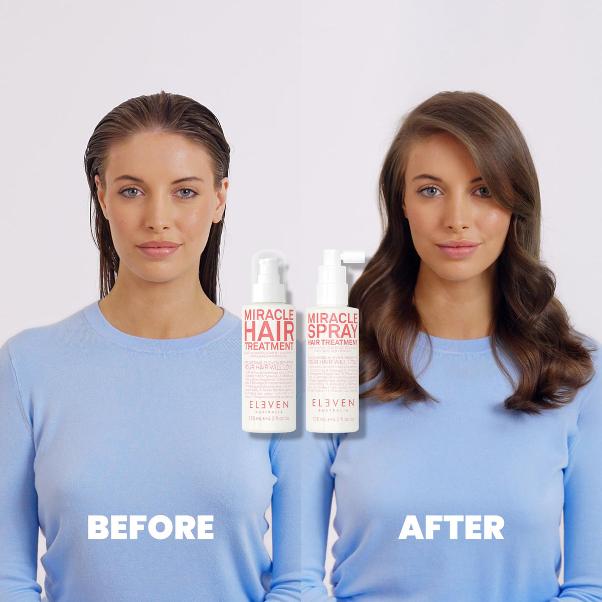 ELEVEN AUSTRALIA product texture on damp hair showing smoothing benefit