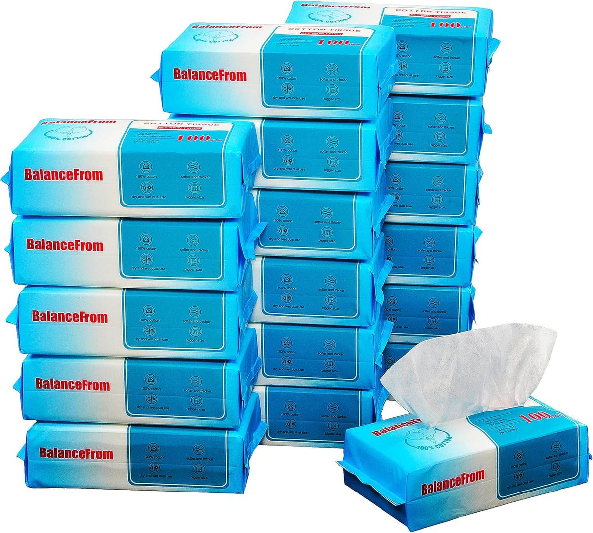 Elevon front packaging showing unscented cotton tissues and pack count for convenience