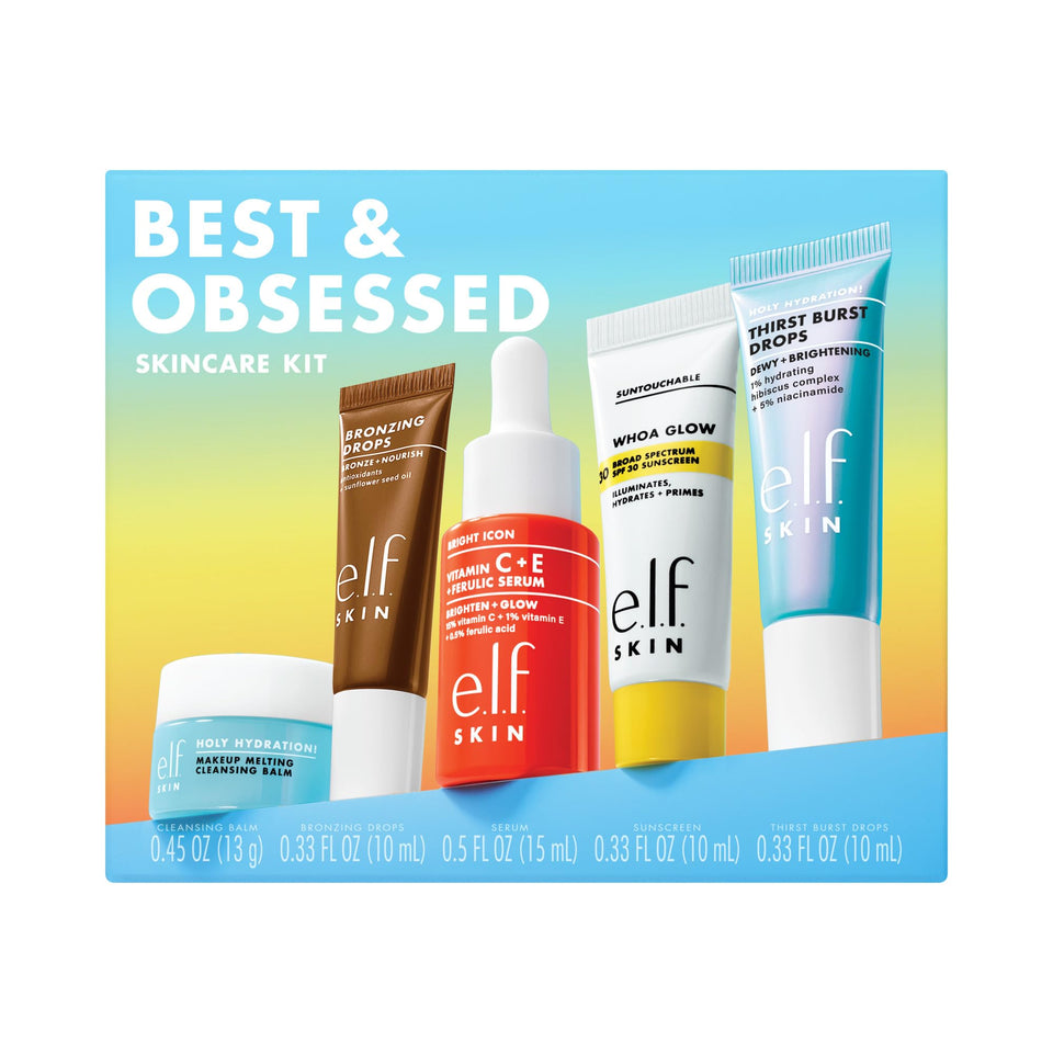 e.l.f. front packaging showing all five mini products and value