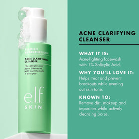 e.l.f. SKIN cleanser on bathroom shelf staged with towels for everyday routine
