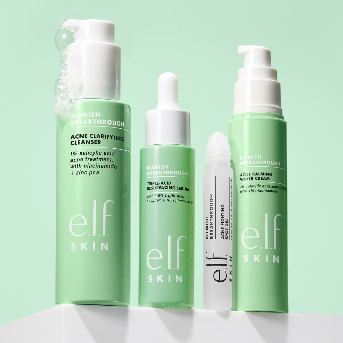 e.l.f. SKIN pump dispensing gel onto hand, easy application and control