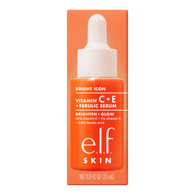 e.l.f. Bright Icon ingredient callout with vitamin C, E and ferulic acid to show antioxidant benefits