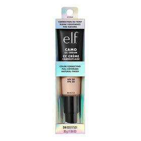 e.l.f. Camo CC Cream before and after split-face displaying coverage and evened complexion