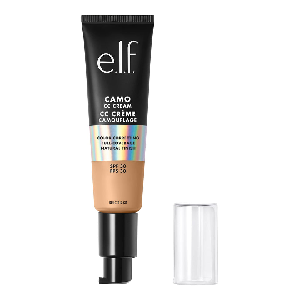 e.l.f. Camo CC Cream front tube showing shade Medium 330 W and benefits