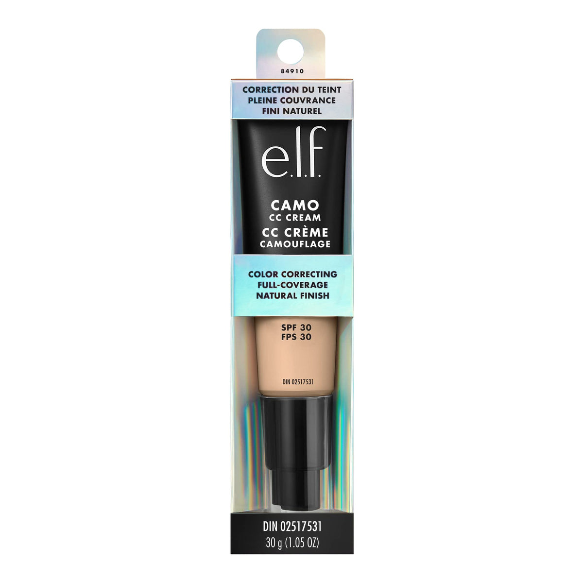 e.l.f. Camo CC Cream label and ingredient list close-up showing SPF and actives benefit