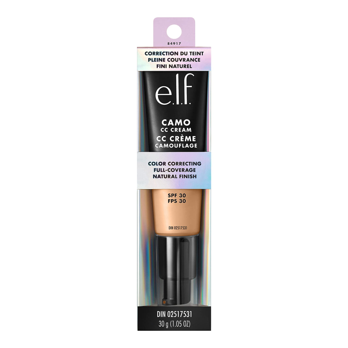 packaging label of e.l.f. Camo CC Cream emphasizing SPF 30 protection