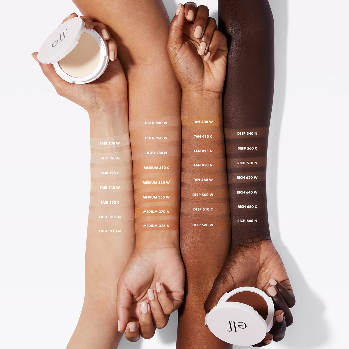 e.l.f. scoop of powder illustrating buildable coverage and pigment