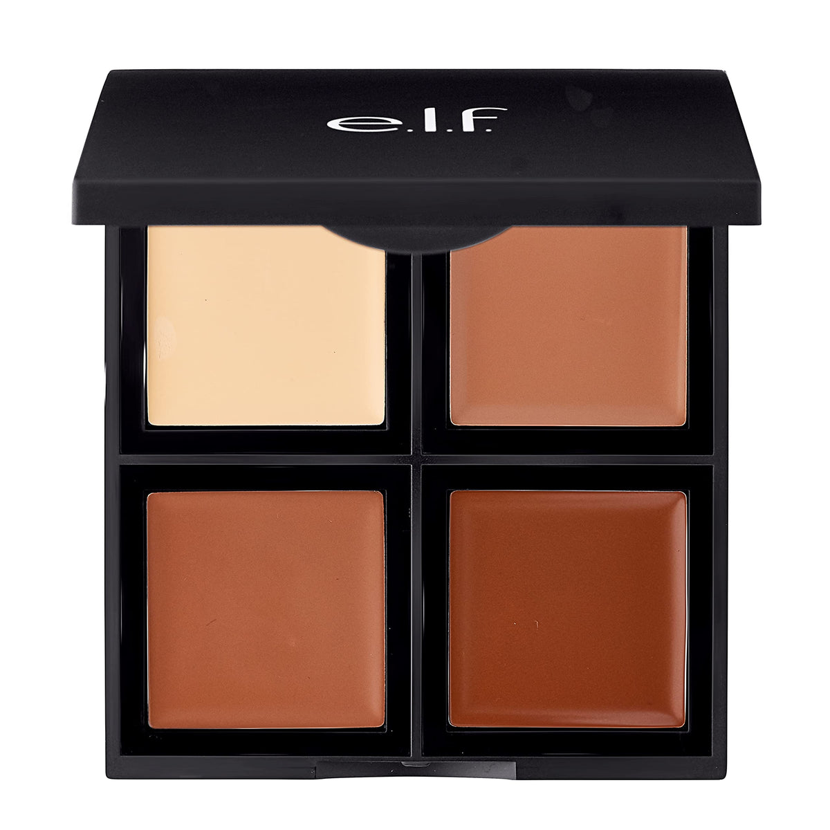e.l.f. cream contour palette front compact showing four shades and portability benefit