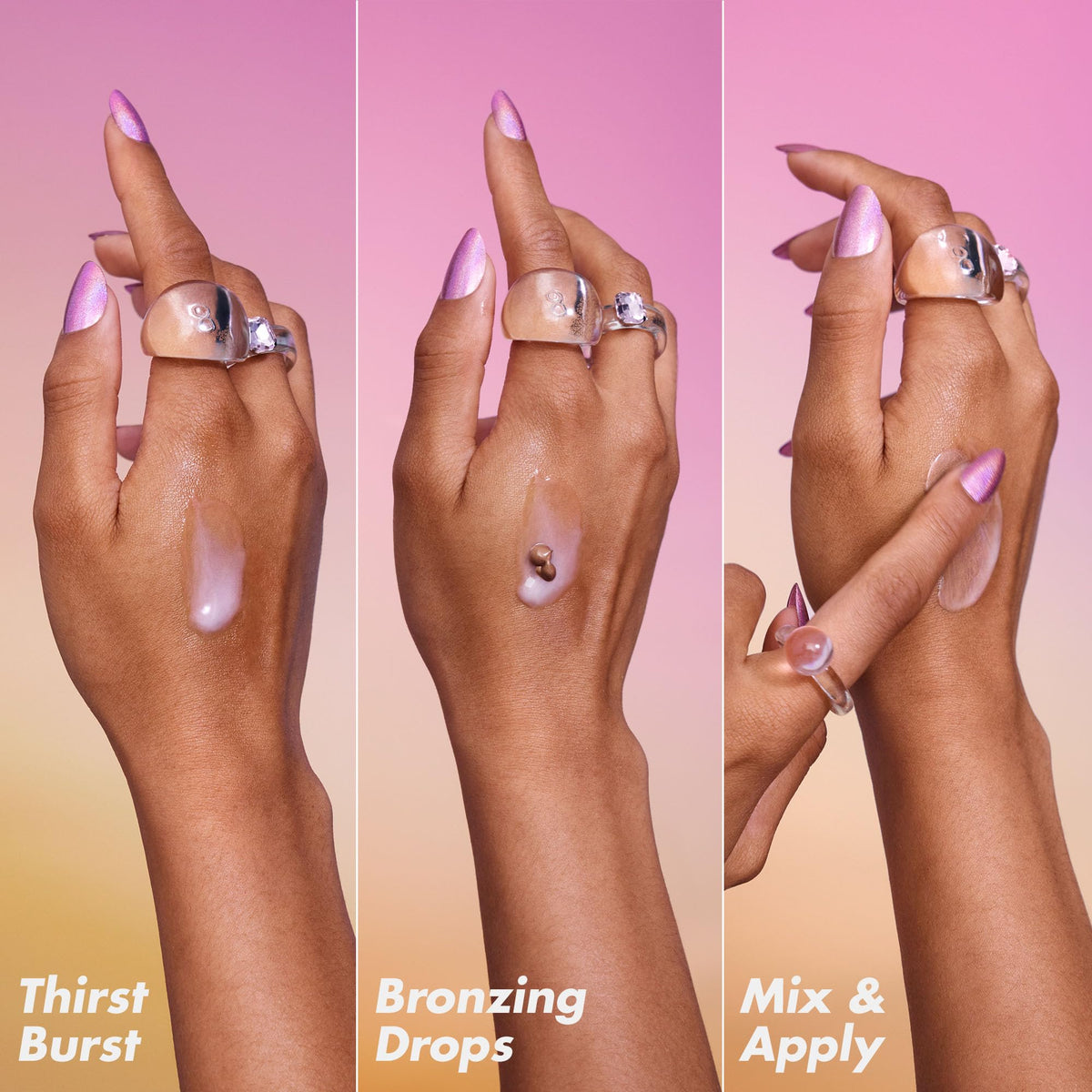 e.l.f. mixed drops on hand demonstrating blendable tint and dewy finish