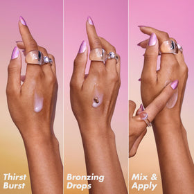 e.l.f. mixed drops on hand demonstrating blendable tint and dewy finish