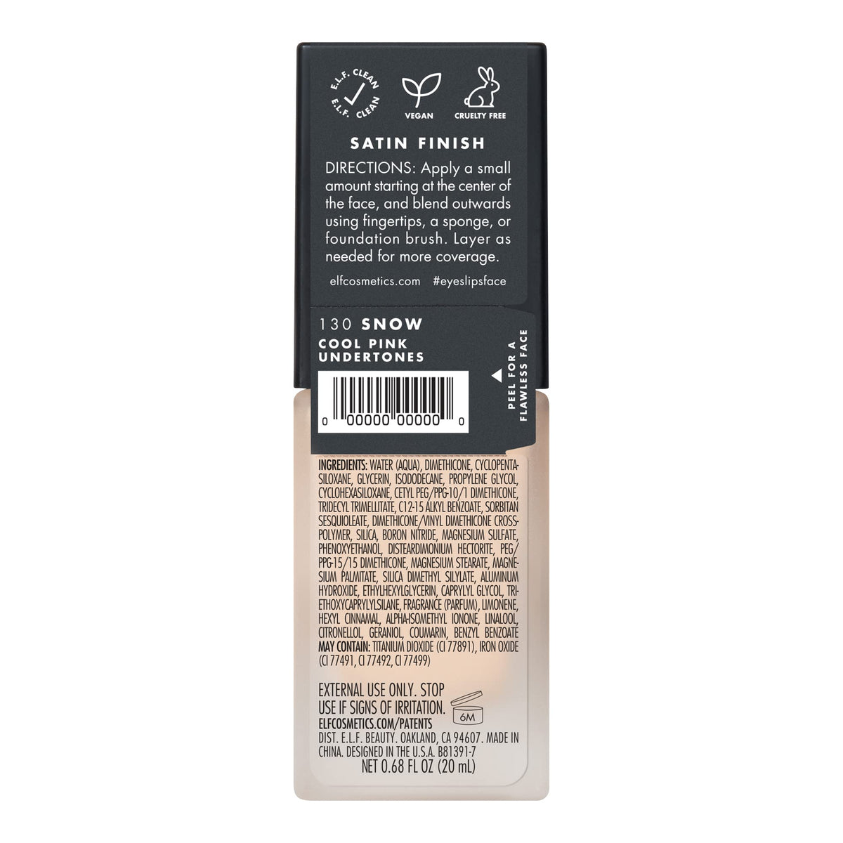 e.l.f. foundation in a makeup bag beside a mirror showing everyday use convenience