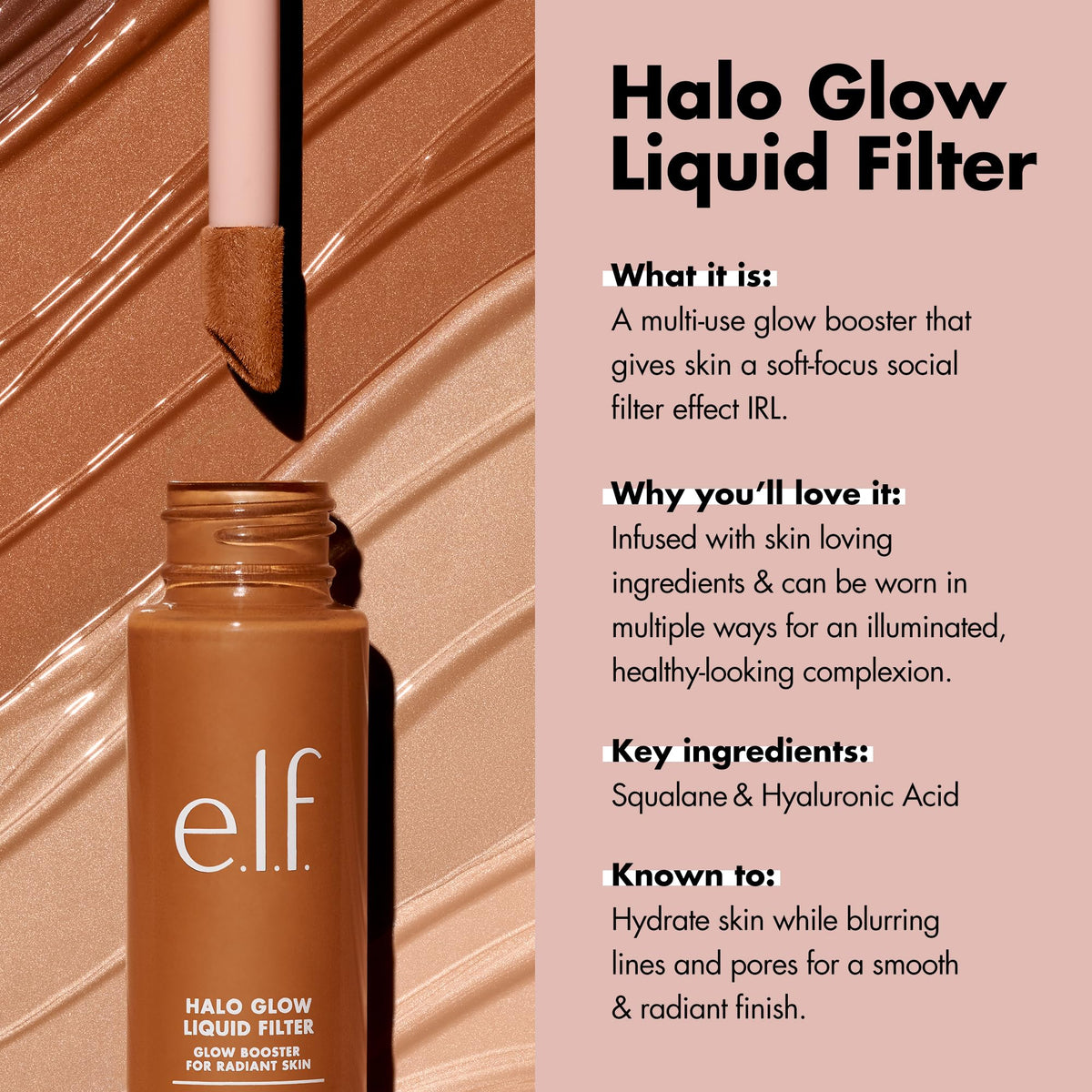 e.l.f. halo glow shade 4 medium swatched on skin showing natural luminous coverage