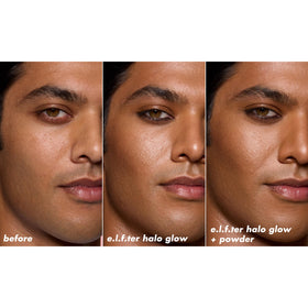 e.l.f. halo glow applying with brush to set makeup and reduce shine