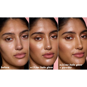 e.l.f. Halo Glow before and after split face showing pore blurring effect